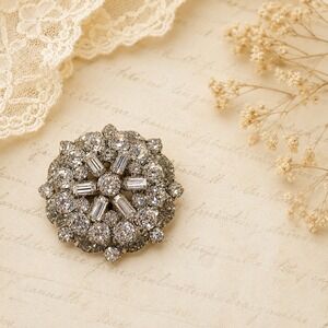 Weiss Clear Rhinestone Brooch Silver Tone Round Cluster Vintage Glam OS